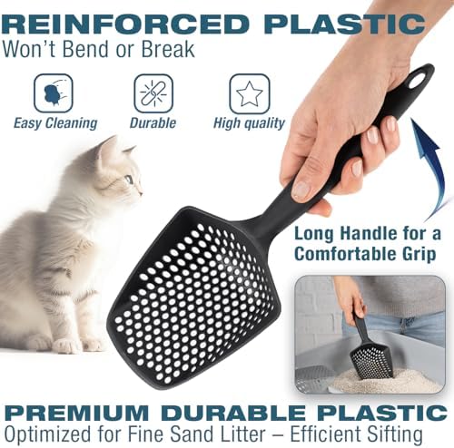 Set of 3 Cat Litter Scoop with Small Holes, Deep Sifting Shovel for Fine Litter, Reptile Terrarium Sand & Rabbit Pooper Lifter, Hanging Handle Poop Scooper (Gray, Set of 3) - Image 2