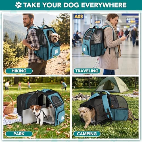PetAmi Expandable Dog Backpack Carrier for Cats & Pets, Breathable Cat Carrier Backpack with Top Window & Multi-Entry, Ventilated Foldable Travel Carrier for Small Medium Pets up to 18 lbs, Teal Blue - Image 7