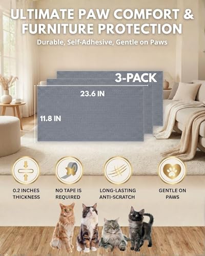 Corner & Wall Cat Scratch Mat, Self-Adhesive Trimmable Cat Scratcher, Wall Mounted Scratching Pad for Indoor Cats, Sofa Furniture Protector, Cat Post Cover Replacement (Grey, 23.6''x11.8'', 3-Pack) - Image 7