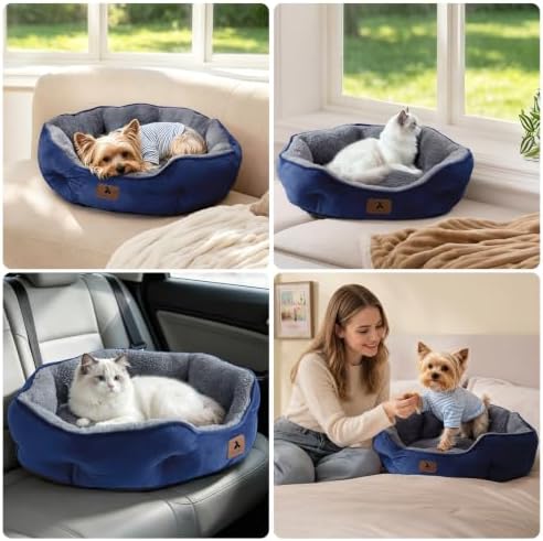 Asvin Small Dog Bed for Small Dogs, Cat Beds for Indoor Cats, Pet Bed for Puppy and Kitty, Extra Soft & Machine Washable with Anti-Slip & Water-Resistant Oxford Bottom, Blue, 20 inches - Image 7