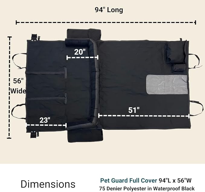 Formosa Covers Premium Heavy Duty Dog Bed Kid Car Back Seat Cover with PetGuard | Waterproof, Fitted Washable Protector, Pet Won't Slide | Zipper for Cup Holder | Fits Truck, SUV, Van, 56" x 94" Black