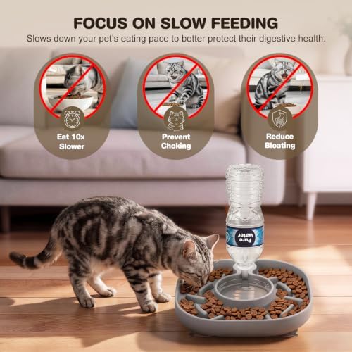 2-in1 Slow Feeder & Gravity Water Bowl, Fits Standard Plastic Water Bottles - Image 2