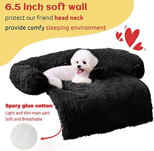 HACHIKITTY Calming Pet Sofa Bed Mat, Washable Fluffy Couch Cover for Dogs and Cats, Anti-Slip Bottom (30"x 27"x 6", Black) - Image 2