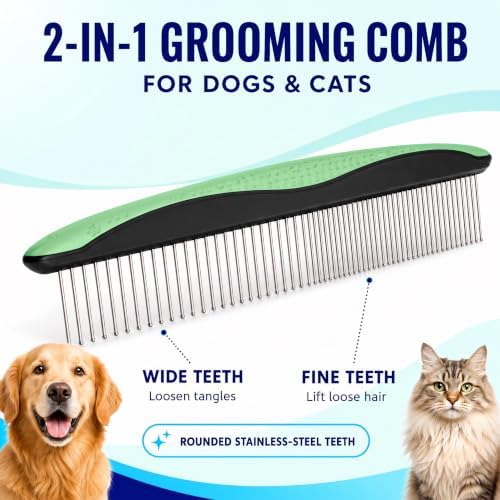 Pat Your Pet Deshedding Brush & Metal Comb Grooming Combo for Cats & Dogs - Image 2