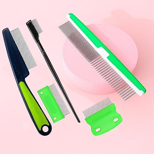 5 Pieces Pet Grooming Comb, Pet Hair Comb Rubber Handle Dog Hair Comb, Dog Eye Combs Pet Grooming Comb Flea Comb for Dog/Cat/Small Pets Removing Eye Mucus, Removes Knots, Mats and Tangles - Image 7