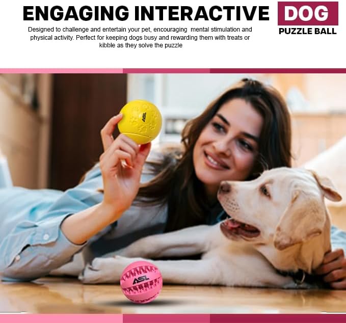 ASL Interactive Dog Treat Ball 2 Pack – Treat Dispensing Dog Toy, Dog Puzzle Toy & Dog Puzzle Feeder, Interactive Dog Ball for Enrichment, Slow Feeder Dog Toy, Dog Toys to Keep Dogs Busy