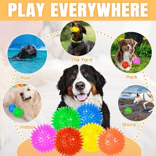 LECHONG 6-Pack 3.5” Squeaky Dog Balls, Durable Soft Spiky Chew Rubber Fetch Toy Balls for Large Medium Aggressive Chewers Teeth Cleaning Chewing Playing Training & Boredom Buster Indoors Outdoors - Image 7