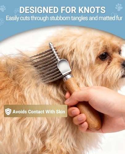 Dematting Comb for Dogs, Dematting Tool for Dogs & Cats - Serrated Matted Hair Removal Brush - Easily Remove Knots, Mats and Tangles - Designed for Wavy & Curly Coats - Image 2