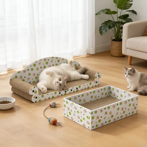 TIMHAKA 27'' Large Cardboard Cat Scratcher Bed with One Box and 2 Catnip - Image 7