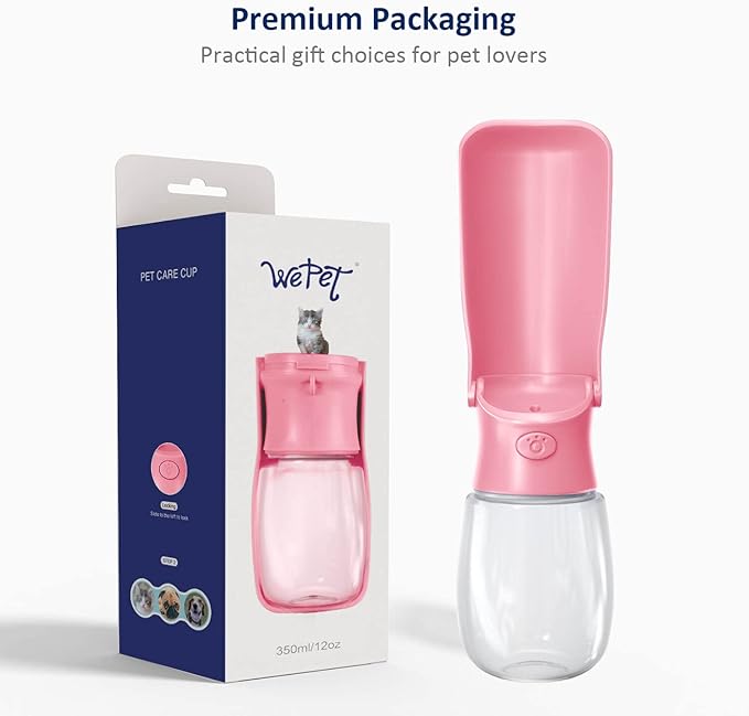 WePet Foldable Portable Dog Water Bottle Puppy Water Dispenser with Drinking Feeder, 12 OZ, High-Temperature Resistant Leak Proof for Pets Outdoor Walking, Hiking, Travel, Food Grade Plastic BPA Free