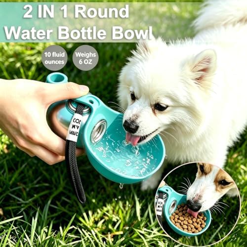 Dog Water Bottle Portable, 2in1 Round Dog Water Bowl Stainless Steel 10oz - Image 2