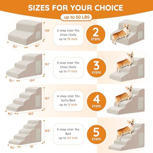 Ahpmeoa Dog Stairs for Small Dogs 19.7" H, Dog Ramp for Bed, 4-Step, Beige - Image 2