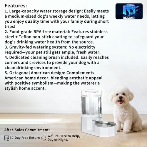 Sfozstra Dog Water Bowl Dispenser: 7L White Gravity Stainless Steel Bowl - Image 2
