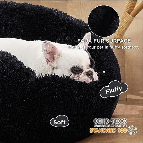 Bedsure Calming Small Dog Bed Donut Washable Cat&Puppy Bed,23 inches Black - Image 2