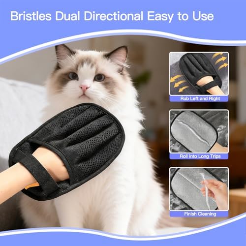 Pet Hair Removal Glove for Dogs & Cats, Upgraded Thickened Electrostatic Pet Hair Remover Glove, Reusable Magic Brush Pet Hair Remover Tool for Couch, Carpet, Car Seat(Black, 1 Glove) - Image 2