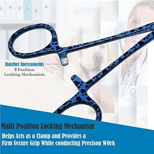 Dog Pet Ear/Nose Hair Puller Grooming Hemostat Locking Forceps Pliers, 5.5" (14cm), Straight (Blue Paws) - Image 6