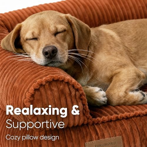 FUKUMARU Dog Couch Bed, Corduroy Cozy Cat Bed, Waterproof, Washable Cover - Image 2