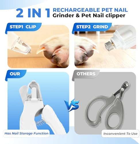 2-in-1 Pet Nail Clipper & Grinder with Dual LED Lights, USB Rechargeable, Electric Multi-Function Grinding, Quiet Operation with Splash Guard, Suitable for Small/Medium/Larg - Image 2