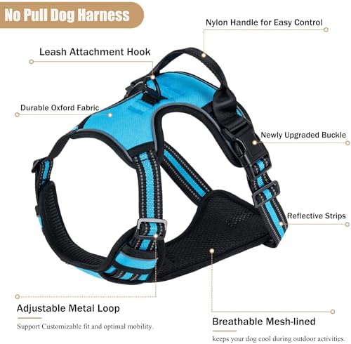 No Pull Dog Harness, Adjustable Reflective Front Clip Pet Vest with Easy Control Handle for Medium Large Dogs (Blue,L) - Image 2