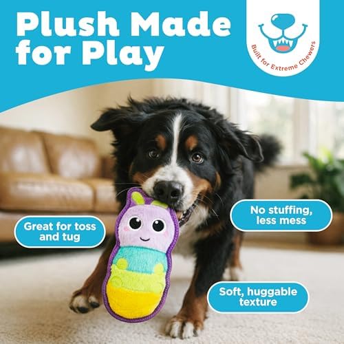 Outward Hound Tough Skinz Dog Toy, Durable Plush with 2X Lining, No Stuffing, Jumbo Squeaker, Caterpillar, 9.5" - Image 2