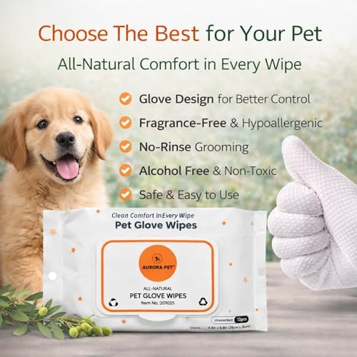Aurora Pet Glove Wipes for Dogs & Cats, Wearable No-Rinse Grooming Glove Wipes for Paws, Face, Ears & Body, Hypoallergenic Disposable Pet Cleaning Wipes, Unscented, 24 Count - Image 7