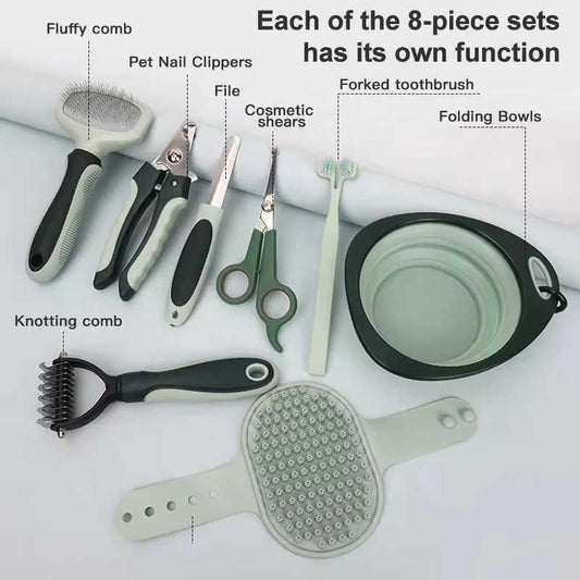 PetsBuzz 8 in 1 Pet Grooming Kit Brush, Cat Dog Grooming Kits at Home, Nail Clipper and File, Self Cleaning Deshedding Pet Brush,Undercoat Rake Detangler, Toothbrush, Collapsible dog Bowl - Image 2