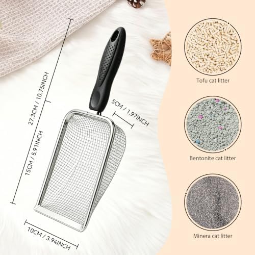 Cat Litter Scoop Metal 3.8mm Mesh with 2 Adhesive Hook 2 Pack - Image 2
