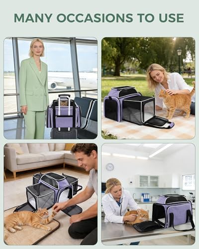 Cat Carrier Bag,Airline Approved Pet Carrier Soft Side Pet Travel 5 Sides Open Doors 4 Sides Expandable Foldable Dog Carrier with Fleece Pad(Patent Pending) Purple - Image 6
