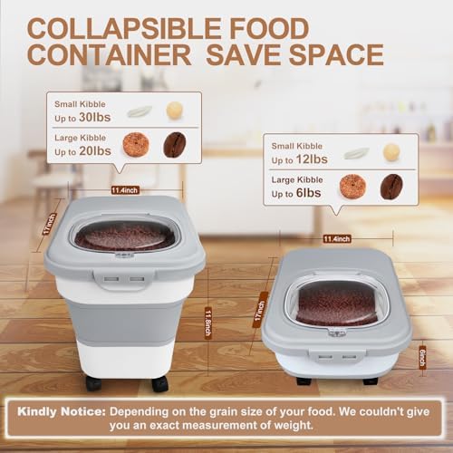 TIOVERY Dog Food Storage Container, 10-20lbs Collapsible Dog Cat Food Containers with Airtight Clear Flip-top,Rolling Wheel and Pet Food Scoop, Pet Food Storage Container Bin for Dog Cat Bird Pets - Image 2