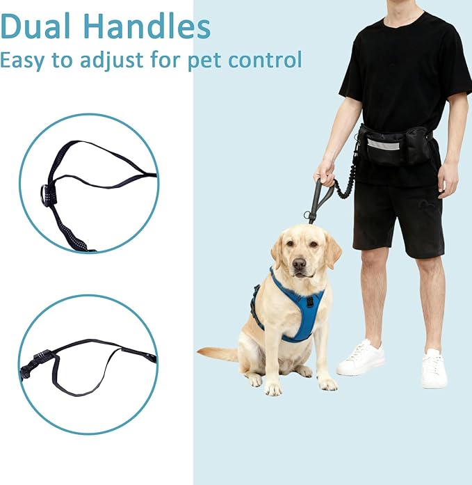 Hands Free Dog Leash, Heavy Duty Waist Leash with Zipper Pouch for Dog Walking, Jogging, Hiking, Adjustable Waist Belt with Pack Retractable Rope,Running Leashes for Medium & Large Dogs