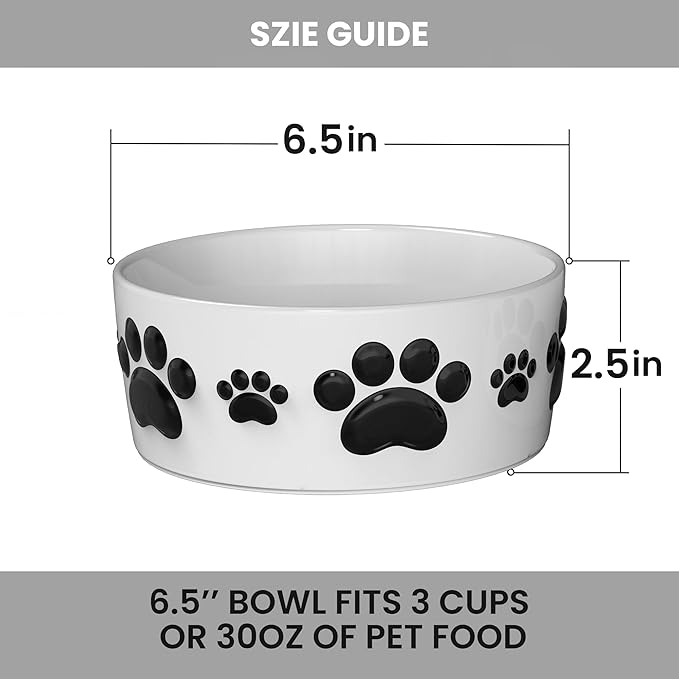 Ceramic Dog Bowls for Medium Size Dogs - 6.5'' Round × 2.5 Tall Dog Food & Water Bowl Set of 2 - Medium Ceramic Bowl with Anti-Slip Rings - Food and Water Bowls with 3 Cups Capacity