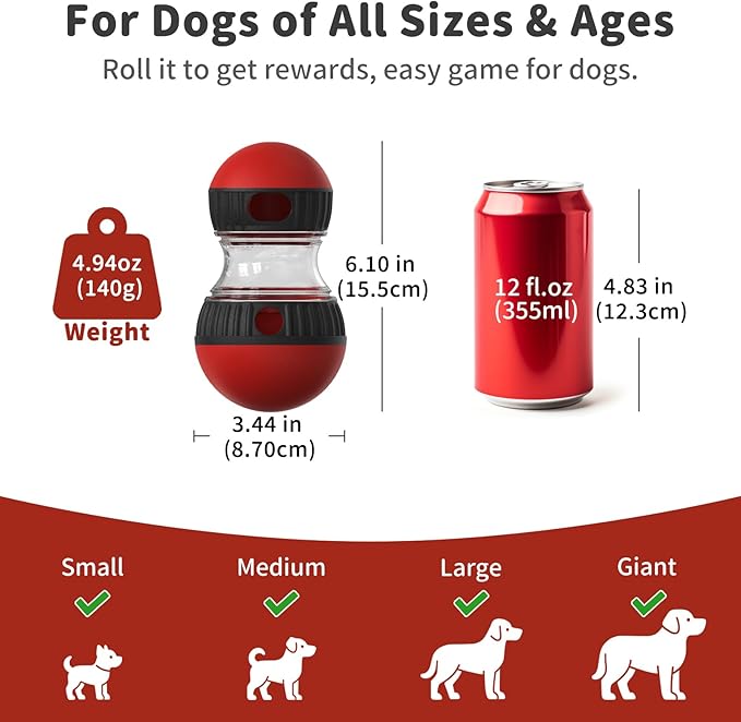 Interactive Dog Treat Puzzle Toys, Treat Dispensing Dog Enrichment Toys to Keep Them Busy, Adjustable Puppy Puzzle Feeder for Smart Dogs, Cognitive Toy for Small Medium Large Breed, Red