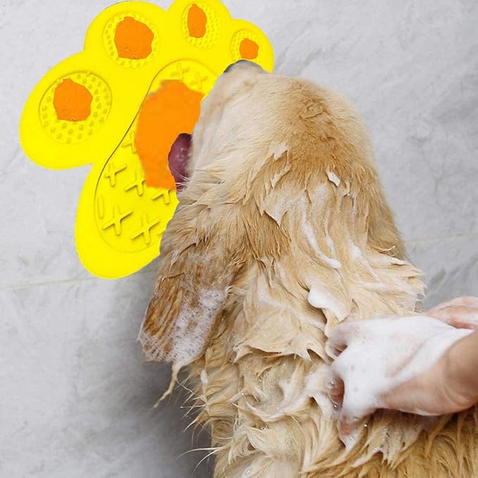 Dog Licking Mat for Anxiety Peanut Butter Slow Feeder Bowls Licking Pad with Strong Suction to Wall for Pet Bathing,Grooming,and Training (Yellow)