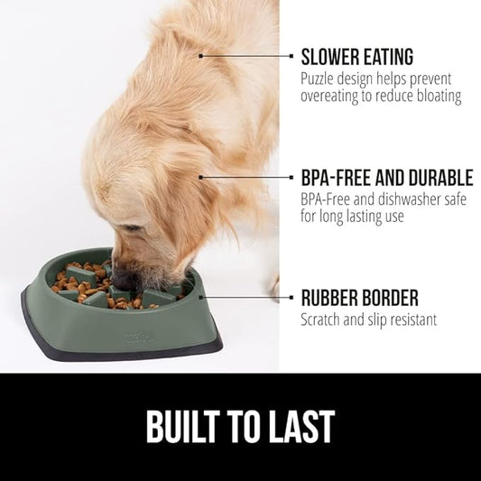 GORILLA GRIP Patented BPA Free Slow Feeder Dog Bowls, 4 Cup Interactive Puzzle Toy for Dogs and Cats Food Training Enrichment, Keeps Pets Busy and Prevents Puppy Overeating, Large Breeds, Sage Green