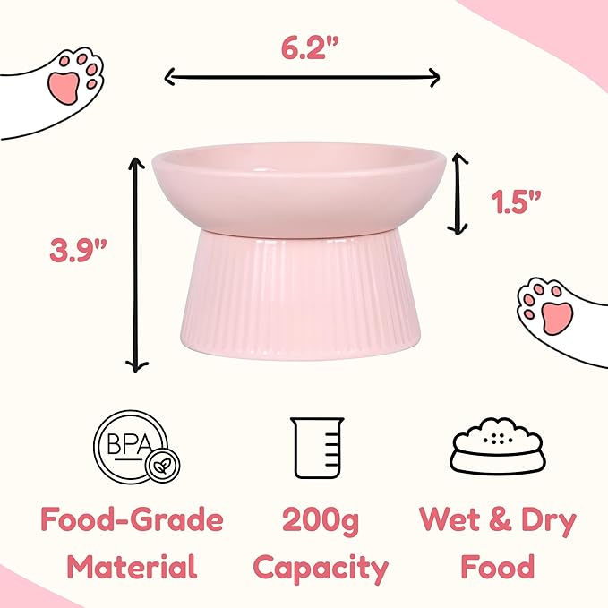 Unbreakable Raised Slow Feeder Bowl for Cats and Small Dogs, Elevated Cat Bowls, Detachable Slow Feede Bowl, Heavy Weighted, Non-Slip Feeder, Whisker Friendly (Pink, Round - 6.2w'' x 1.5h'' inch)
