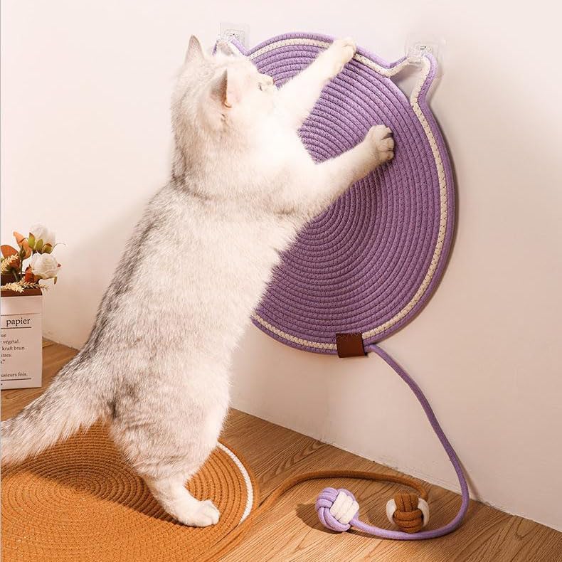 Letalong Cat Scratcher Mat, Natural Cotton Rope Cat Scratch Pad, 15.7'' Round Horizontal Floor Cat Scratching Pads for Indoor Cats, Cat Furniture Protector for Wall, Couch, Carpets, Sofas, Purple - Image 7