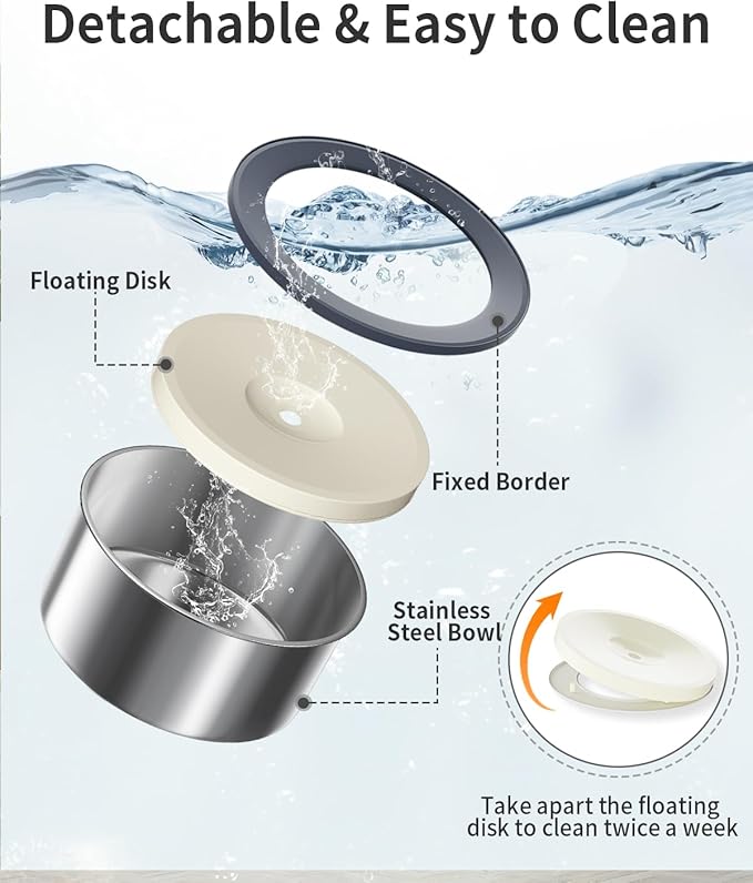No Spill Water Bowl for Dogs, 2L Large Stainless Steel Slow Drinking Water Dish Dispenser, Spilling Drip & Splash Proof Slobber Stopper for Messy Drinkers