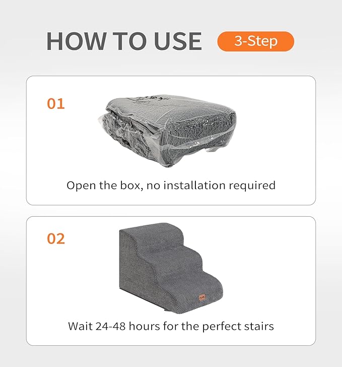Made4Pets Dog Stairs Ramp for Small Dogs 15.7" H, 3-Step Dog Steps for Bed Couch Sofa and Chair, 35D Foam Pet Steps for Small Dogs and Cats, Non-Slip Bottom Pet Stairs, Grey