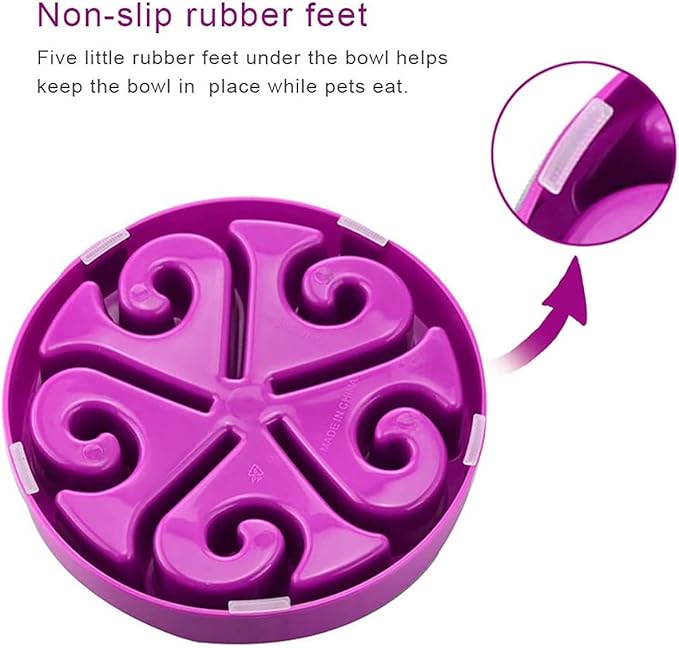Dog Bowl Slow Pet Feeders Non Skid Bowl Dog Water Bowl Dry Food Bowl Slow Feeder Fun Bowl Slow Eating Bowl for Small Dog Large Dog Medium (Purple, M)
