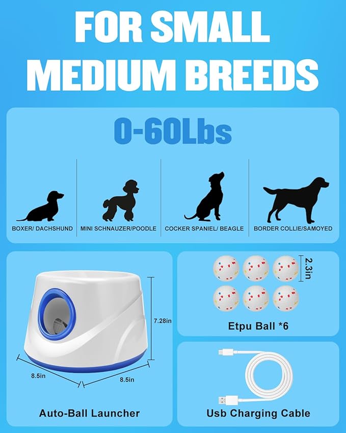 Automatic Ball Thrower for Dogs, Ball Launcher for Dogs - 2.3" Dog Balls * 6Pack (Blue)