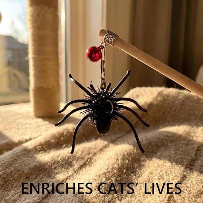 Feather Cat Toy Attachments - 2 Pcs Handmade Simulation Insects Natural Spiders - Cat Toy Wand Refills - Mini Insects Cat Lures Wand Attachment Replacement for Kitty Kitten Indoor