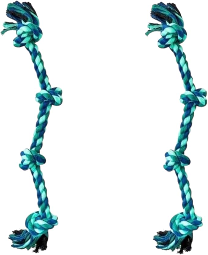 Large 4 Knot Dog Rope Toy – Tug of War Rope for Medium and Large Dogs, Durable Chew and Pull Toy, Braided Cotton and Polyester Dog Tug Toy – 21" Green. (Pack of 2)