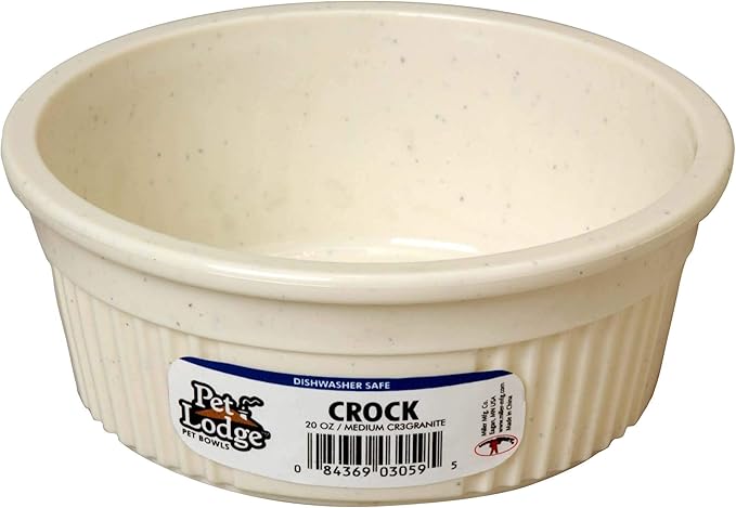 Pet Lodge® Crock Pet Bowl | Heavy Duty Plastic | Dog Feed & Water Bowl | Granite | 2.5 Cups | Medium