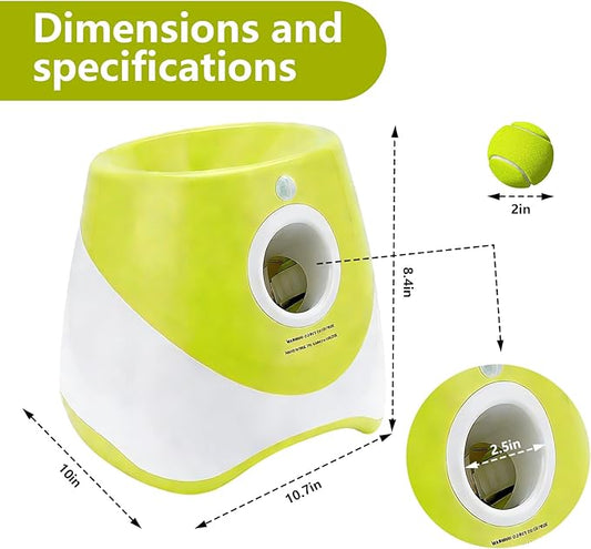 Automatic Dog Ball Launcher for Small to Medium Dogs - Hands-Free Interactive Fetch Toy, 3 Adjustable 10-30Ft Distance, 9 Pcs 2 Inch Eco-Friendly Dog-Safe Mini Tennis Balls. (Green)