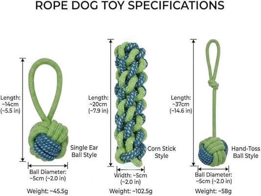 Dog Rope Toys for Aggressive Chewers, Durable Cotton Rope Ball & Corn Stick Set, Interactive Fetch & Tug of War Dog Toys for Small Medium Dogs, Puppy Teething & Dental Health Cleaning Toys