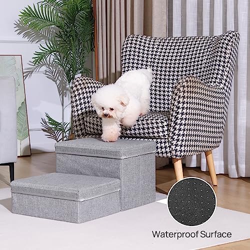 Linen Foldable Dog Stairs with Storage - Image 2
