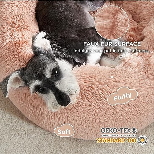 Bedsure Calming Small Dog Bed Donut Washable Cat&Puppy Bed,23 inches Pink - Image 2