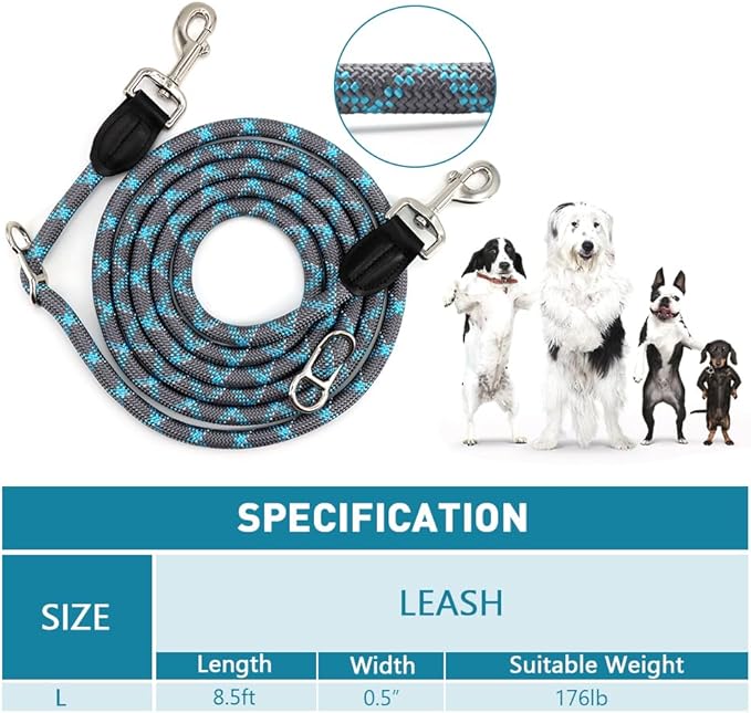Pawstrip Hands Free Multifunctional Dog Leash - Reflective Waist Leash for Dog Walking & Training - Adjustable Crossbody Nylon Double Leashes for Small to Large Dogs