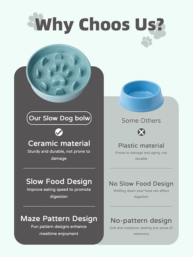 Ceramic 1.5 Cup Slow Feeder Dog Bowl, Slow Feeding Dish for Small & Medium Breeds to Slow Down Eating, Anti-Gulping, Preventing Choking (Turquoise)