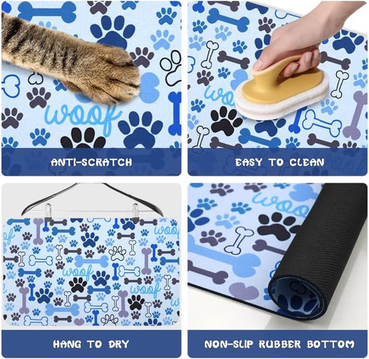 Dog Food Mats for Floors Waterproof, Pet Water Bowl Mats Pet Feeding Absorbent Placemats Blue 17 * 30 inch - Image 2